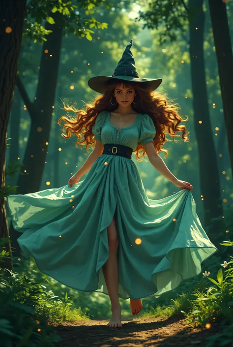 beautiful illustration, masterpiece, cinematic style, the high-budget, anime, best quality, detailed, beautiful colors, rich colors, magical Witch, uses a powerful spell, her dress is lifted by her incredible energy , beautiful hand movements, fireflies ar...