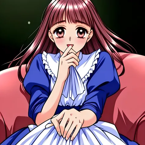 (highest quality, masterpiece:1.5), highest quality, High resolution, 1080p, 8K, blue frilled gorgeous dress, long skirt, nothing but darkness background to emphasize the girl,  ((purity and neatness is very impressing and make pleasure): 1.8), 