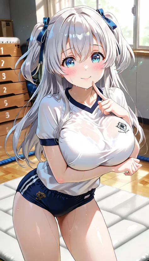 ((ultra-detailed)), (highly detailed CG illustration), (best quality:1.2), ultra-highly, girl, dainty facial structure, (face), (round face), rounded chin:1.2, short stature,, celia-default, celia claire, blue eyes, moist eyes, silver hair color, two side ...