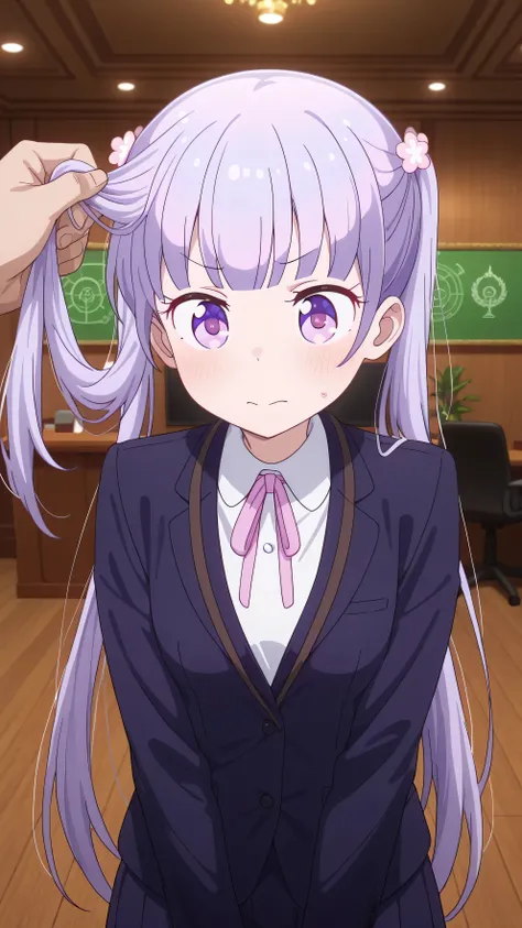 ((The boss is smelling her hair)),Highest quality,8k,Highly detailed CG unit wallpaper,masterpiece:1.2,Ultra-high resolution,RAW Photos,(beautiful girl: 1.3),(There is a heated debate:1.3),Aoba SUZUKAZE,purple hair, long_twintails, small breasts, purple_ey...