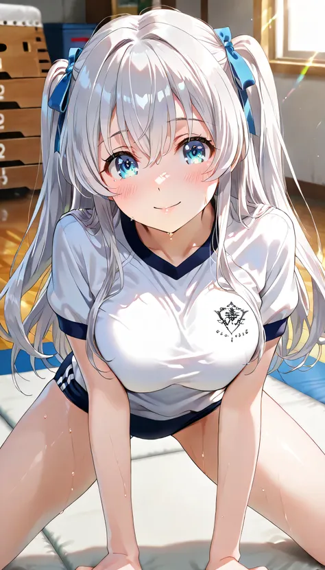 ((ultra-detailed)), (highly detailed CG illustration), (best quality:1.2), ultra-highly, girl, dainty facial structure, (face), (round face), rounded chin:1.2, short stature,, celia-default, celia claire, blue eyes, moist eyes, silver hair color, two side ...