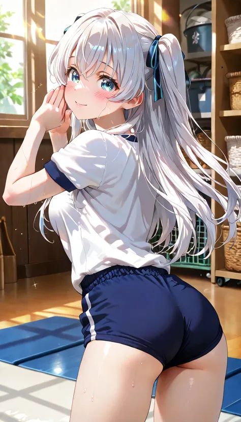 ((ultra-detailed)), (highly detailed CG illustration), (best quality:1.2), ultra-highly, girl, dainty facial structure, (face), (round face), rounded chin:1.2, short stature,, celia-default, celia claire, blue eyes, moist eyes, silver hair color, two side ...