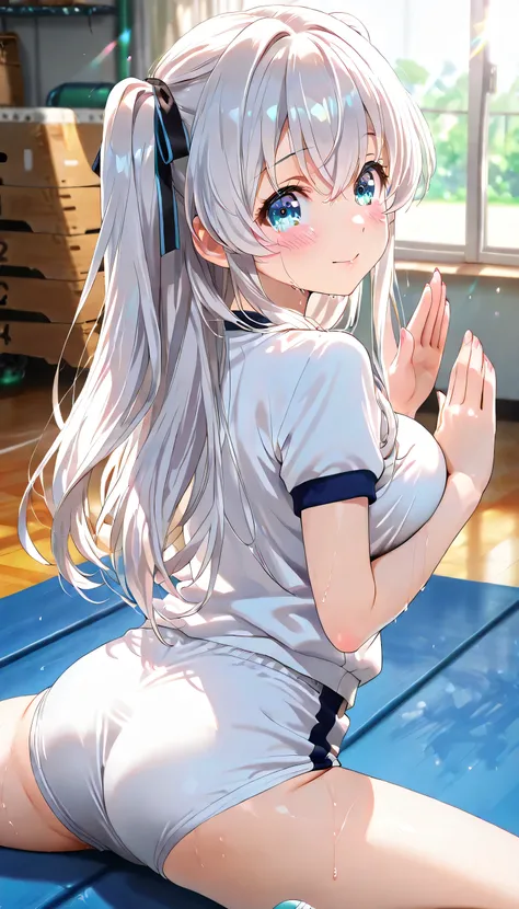 ((ultra-detailed)), (highly detailed CG illustration), (best quality:1.2), ultra-highly, girl, dainty facial structure, (face), (round face), rounded chin:1.2, short stature,, celia-default, celia claire, blue eyes, moist eyes, silver hair color, two side ...