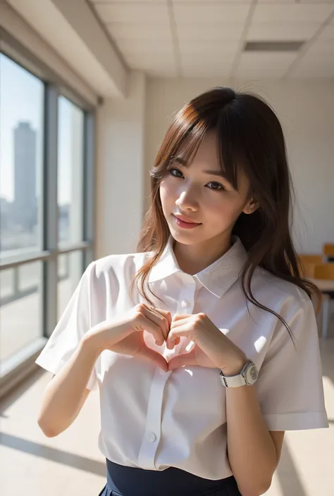 (Realistic:1.3, Photo-realistic:1.5, RAW photo, model photo), Magazine cover photo, she is Japanese high-school student, The perfect figure that everyone aspires to, symmetrical eyes, Light Brown eyes, Double eyelids, Thin eyebrows, Thin lips, Glossy lips,...