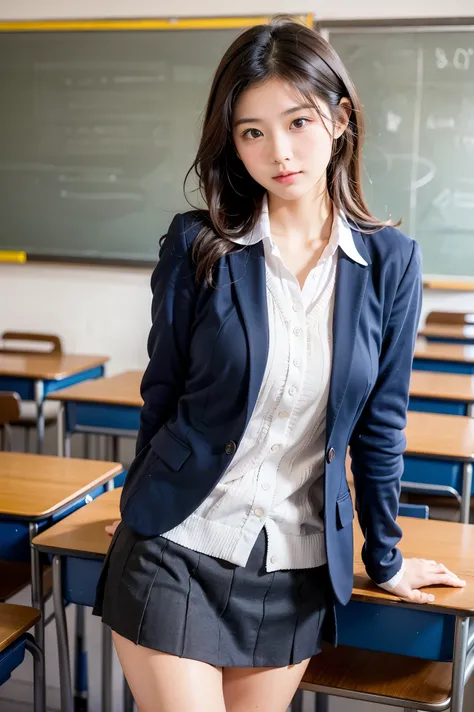 teacher, realistic, black hair, high school, at classroom