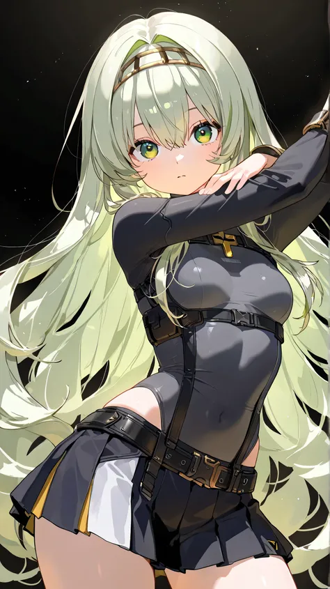 masterpiece, best quality, high resolution, very detailed 8k, very detailed, 1 girl, kilo of Nikke, (cute and timid girl), small girl, beautiful, round body:1.3, small busty breasts, waist length long fine hair, smooth hair, long cross hair between eyes, l...