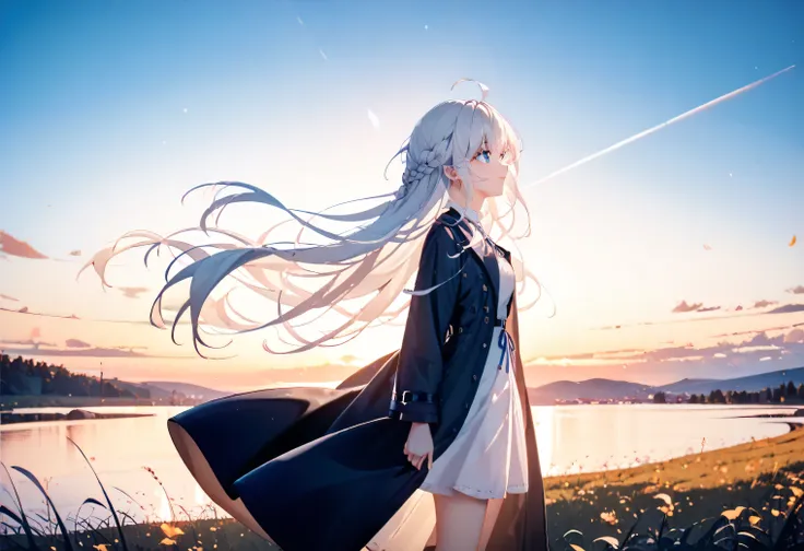 Resolution full, very accurate, best quality, masterpiece, cinematic lighting, full HD, very sharpener, best art, very accurate, forsythia field background, outdoor, 1girl, solo, cute girl, beautiful and cute girl, perfectly beautiful face, white hair, lon...