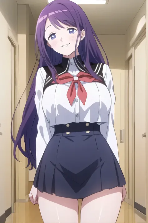 city tour ,Cowboy Angle Under,すらりと細いウエストにBig breasts,Even if my breasts are big and my waist is thin,slender woman,Purple Long Hair,uniform ,Can you draw a nice smile,,High School uniforms,navy blue mini skirt,,OL ,Building Interior,Let's draw a more de...