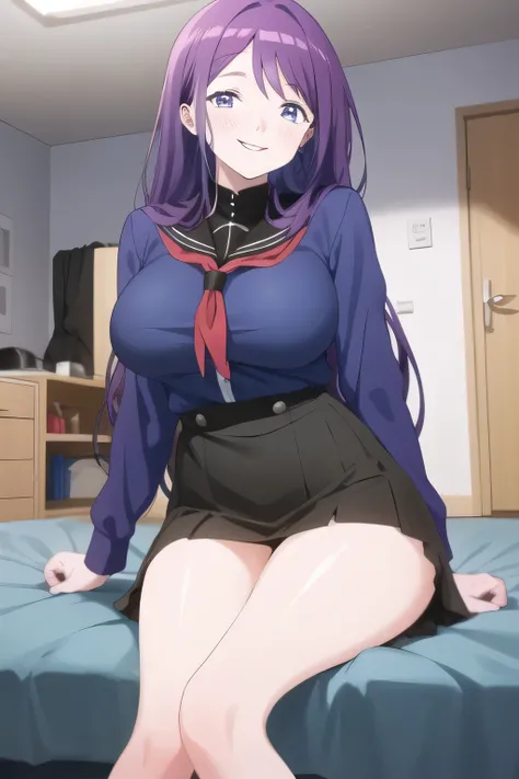 city tour ,Cowboy Angle Under,すらりと細いウエストにBig breasts,Even if my breasts are big and my waist is thin,slender woman,Purple Long Hair,uniform ,Can you draw a nice smile,,High School uniforms,navy blue mini skirt,,OL ,Building Interior,Let's draw a more de...