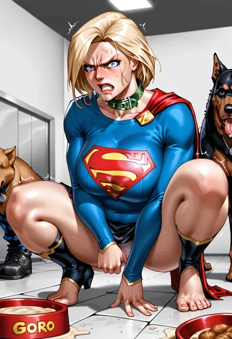 obra-prima, melhor qualidade, , Two overweight women in torn Supergirl and Powergirl uniforms, squeezing the necks of the other, (suor:1.2), par, (corar), (trace of saliva), big buttocks, ripped skirt lifted, ripped lace panties, tall torn socks, Ligas, Sa...