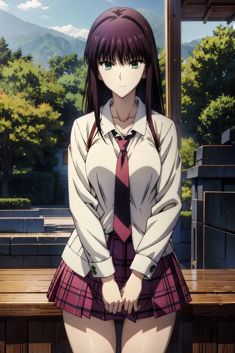 (((Beautiful jade eyes))),(Magenta Hair) ,makima(chainsaw man),plaid skirt,(((high school students))),Of the uniform,Jewel Eyes, 超 High precision in selection, ((( Green Eyes))),赤 From the eyes of, Beautiful anime high school,( masterpiece:1.2, 最 High Qual...