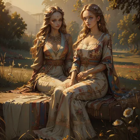 bohemian girl, free-spirited stylish woman, elegant and dreamy, stunning oil painting style portrait, soft brushstrokes, painterly texture, delicate facial features, symmetrical beautiful face, expressive hazel eyes with glistening highlights, glowing natu...