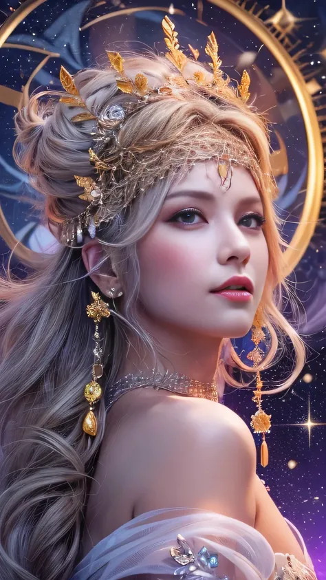 (8k, RAW photo, highest quality, masterpiece: 1), highest quality, (correct anatomy: 1.2), (photorealistic: 1.7), ultra HD, surreal, official art, divine nature, elegant and noble , violet, white, blonde, accurate and perfect human anatomy, knee-high shot,...