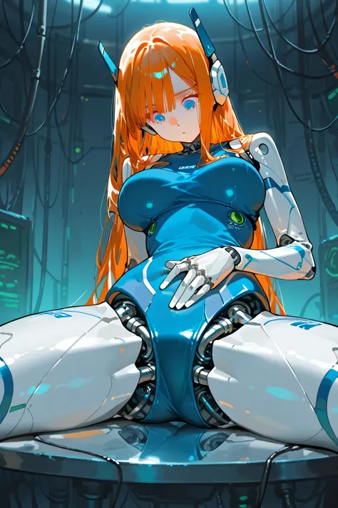Cyberware, cybernetic lines, exposed mechanics, cable,cyborg, mechanical parts, robot joints,,nsfw, female head,long hair,cyborg style,cyborg,JK, soft large breast,master piece,best quality,ultra detailed,ultra hires,8k,beautiful detailed face,beautiful de...