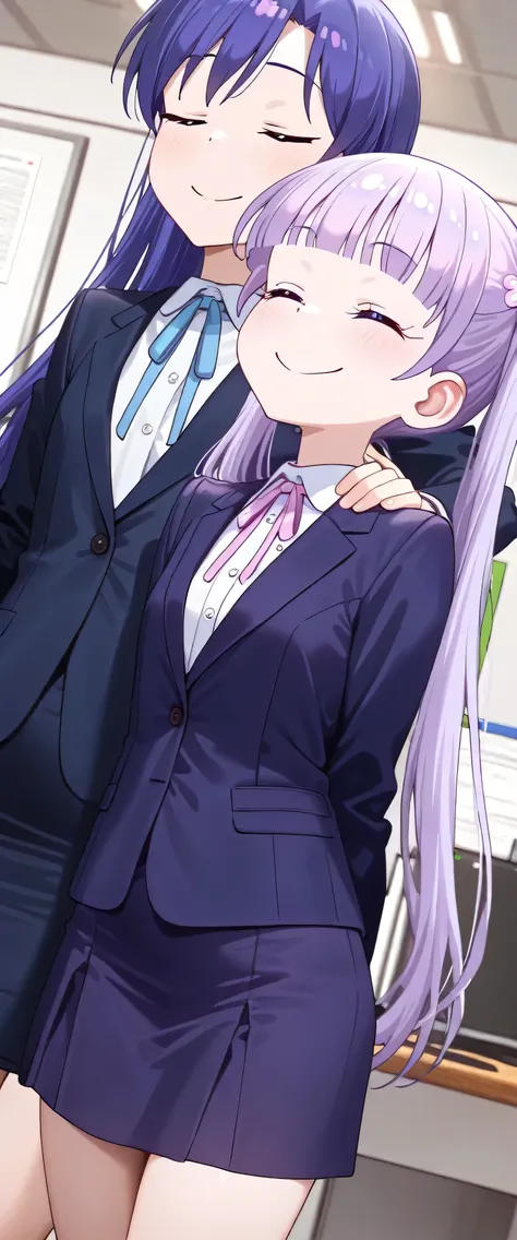 The Idolmaster,Kisaragi Chihaya,2girl,(Kisaragi Chihaya and Suzukaze Aoba are standing with their arms around each other's shoulders),(beautiful girl: 1.3),Highest quality,8k,Highly detailed CG unit wallpaper,masterpiece:1.2,top-quality,Ultra-high resoluti...