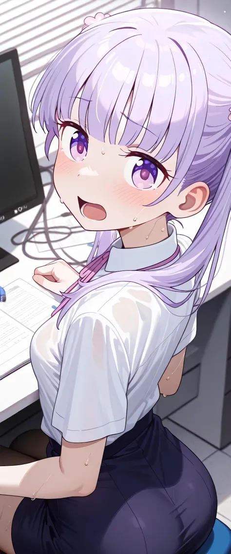 (beautiful girl: 1.3),Highest quality,8k,Highly detailed CG unit wallpaper,masterpiece:1.2,top-quality,Ultra-high resolution,RAW Photos,real texture skin,(office),beautifully shaped butt,1girl,solo, (((sweat))),open your mouth wide,(cover),is embarrassing,...