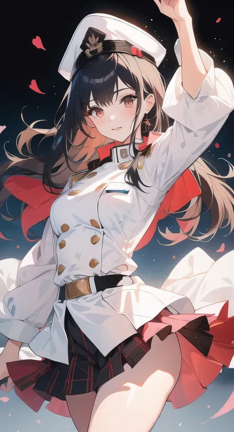 Female Instructor military white uniform military white hat dark haired It looks scary but it looks fun Atmosphere of Seduction Skirts dance pose