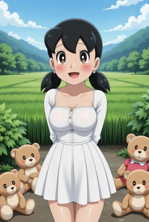 Visible female panties, front posing, ("Facial expression in Happy big Orgasm"), Both hands lying behind the back, (photorealistic:1.6) ((Indonesian hijab)), background rice paddy. daytime atmosphere, (((please don't showing any finger!!!))), (BARING DIATA...