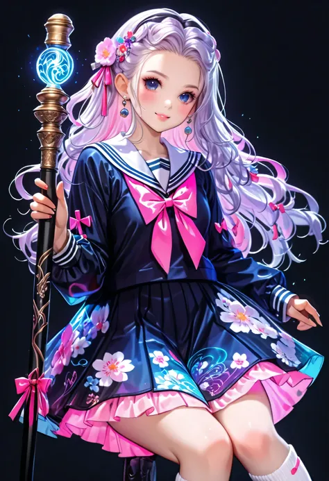 1girl,(((pretty face、face)))、(((best details、Best Composition、top quality、highest masterpiece、Super Detailed、High precision in selection、CG、HHD、32K)))、(((seven translucent hair colors)))、(((unique and only cute long hairstyle)))、(((simple black Japanese pa...
