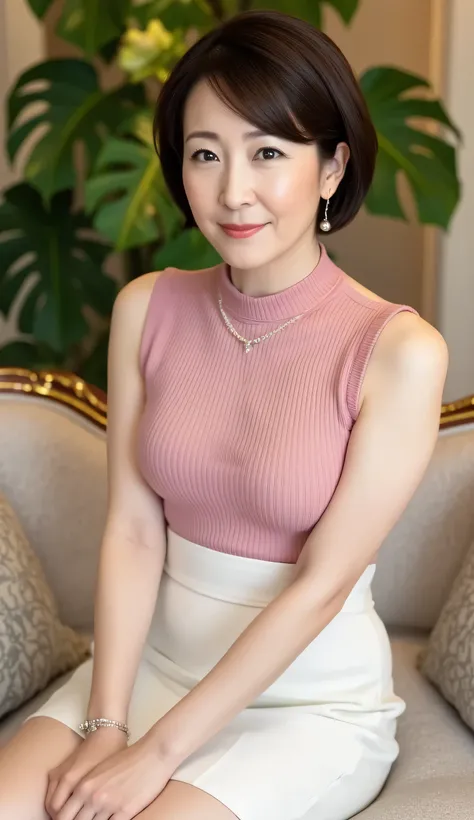 Attractive Mature Woman, ( detailed description of the hair), ( detailed description of the face), ( body that reached its climax ), High Definition , Masterpiece, Top Quality,( She's a Housewife 、lying on the couch and staring at me with a smile:1.5)、((lu...