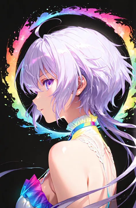 (( 1 girl)), symphogia、Yukine Kurisu、Yukine Chris、high quality DVD、high image quality、beautiful eyes、black background,colorful, vibrant, Shining Contours ,neon,Official Art、profile,viewer, masterpiece, Extremely Aesthetic、battle pose、Animation with movemen...