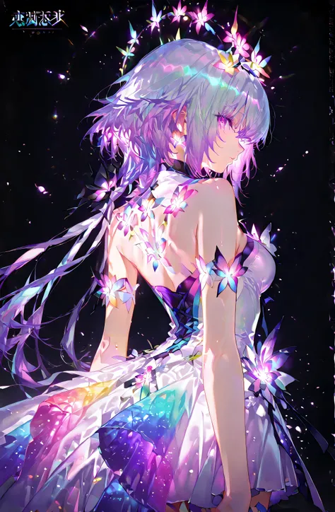(( 1 girl)), symphogia、Castorice、high quality DVD、high image quality、beautiful eyes、black background,colorful, vibrant, Shining Contours ,neon,Official Art、profile,viewer, masterpiece, Extremely Aesthetic、battle pose、Animation with movement、Light powder、ne...