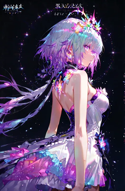 (( 1 girl)), symphogia、Castorice、high quality DVD、high image quality、beautiful eyes、black background,colorful, vibrant, Shining Contours ,neon,Official Art、profile,viewer, masterpiece, Extremely Aesthetic、battle pose、Animation with movement、Light powder、ne...