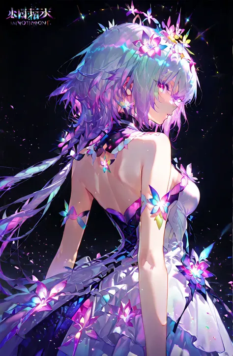 (( 1 girl)), symphogia、Castorice、high quality DVD、high image quality、beautiful eyes、black background,colorful, vibrant, Shining Contours ,neon,Official Art、profile,viewer, masterpiece, Extremely Aesthetic、battle pose、Animation with movement、Light powder、ne...