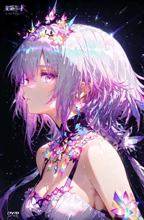(( 1 girl)), symphogia、Castorice、high quality DVD、high image quality、beautiful eyes、black background,colorful, vibrant, Shining Contours ,neon,Official Art、profile,viewer, masterpiece, Extremely Aesthetic、battle pose、Animation with movement、Light powder、ne...