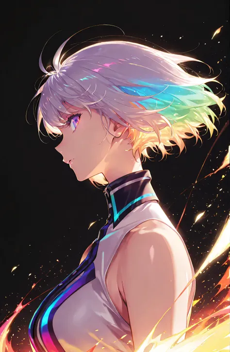 (( 1 girl)), symphogia、Hae-In-Cha、high quality DVD、high image quality、beautiful eyes、black background,colorful, vibrant, Shining Contours ,neon,Official Art、profile,viewer, masterpiece, Extremely Aesthetic、battle pose、Animation with movement、Light powder、n...