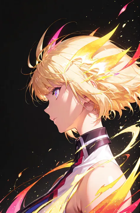 (( 1 girl)), symphogia、Hae-In-Cha、high quality DVD、high image quality、beautiful eyes、black background,colorful, vibrant, Shining Contours ,neon,Official Art、profile,viewer, masterpiece, Extremely Aesthetic、battle pose、Animation with movement、Light powder、n...