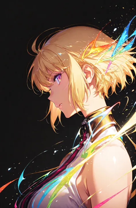 (( 1 girl)), symphogia、Hae-In-Cha、high quality DVD、high image quality、beautiful eyes、black background,colorful, vibrant, Shining Contours ,neon,Official Art、profile,viewer, masterpiece, Extremely Aesthetic、battle pose、Animation with movement、Light powder、n...