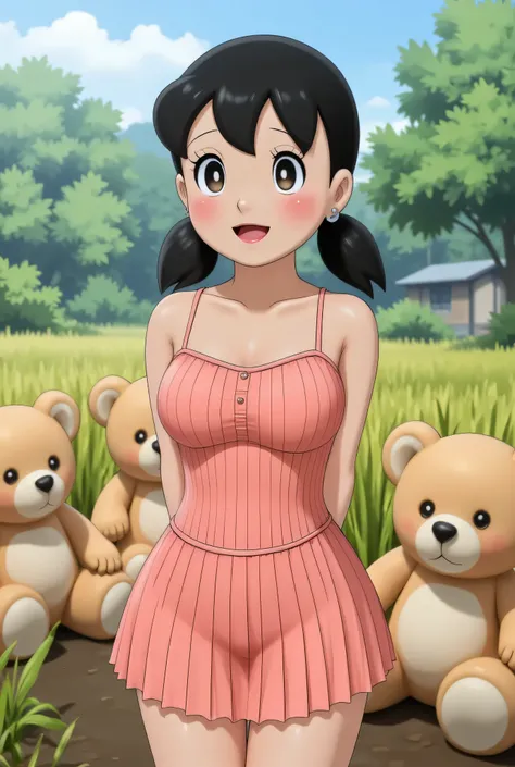 Visible female panties, front posing, ("Facial expression in Happy big Orgasm"), Both hands lying behind the back, (photorealistic:1.6) ((Indonesian hijab)), background rice paddy. daytime atmosphere, (((please don't showing any finger!!!))), (BARING DIATA...