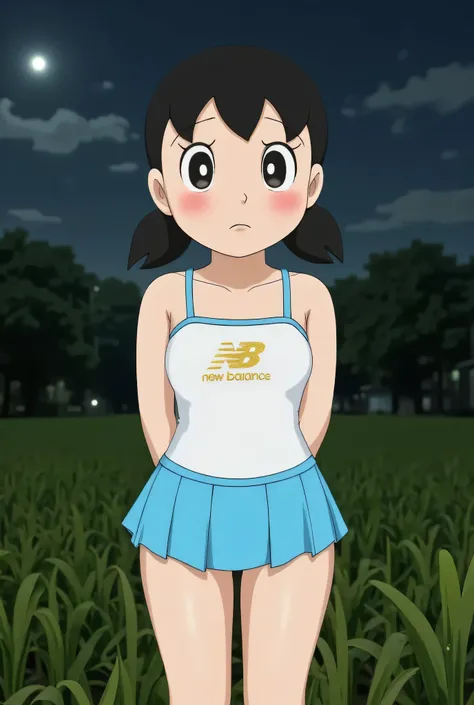 (SAD FACE EXPRESSION:1.2), CLOSED MY CENTER, Fat Overweight, ((Short ruffled mini tiny skirt)), makcik tua! gemok, Tetek besar melayut, (photorealistic:1.6) Indonesian dry aunty wear bra and (mini tiny tights Hotpants), Green background rice paddy. Night ...