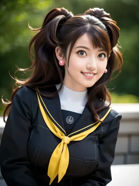 Kujikawarise, kujikawadef, twintails, ((school uniform, black serafuku)), long sleeves, skirt, thighhighs, jewelry, earrings,
1girl, solo, cute Japanese girl, hightschool girl, (smile:1.3), natural makeup, highlighting her clear skin and subtle eye shadow,...
