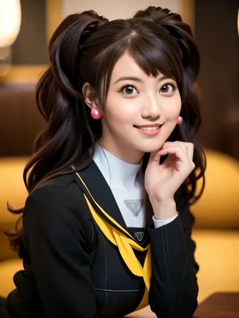 Kujikawarise, kujikawadef, twintails, ((school uniform, black serafuku)), long sleeves, skirt, thighhighs, jewelry, earrings,
1girl, solo, cute Japanese girl, hightschool girl, (smile:1.3), natural makeup, highlighting her clear skin and subtle eye shadow,...