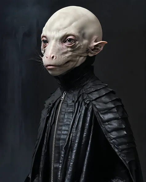 Hyperrealistic Nosferatu inspired, photography, trendy close up, Making an impossible move, perspective, dark background, strange, dead animals in a Gothic castle, leather, extreme and sinister fetish, straps and zippers, fetishist, sadomasochism, Extremel...