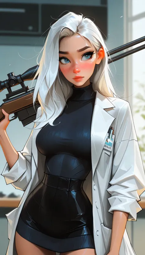 Eva Elfie, masterpiece, best quality, very aesthetic, movie quality, depth of field, soft saturation, focused subject, ,official style, shiny skin,1girl, long hair, long white hair, pastel blue eyes, big eyes, sharp eyeliner, e-girl, slender body, , ,, med...