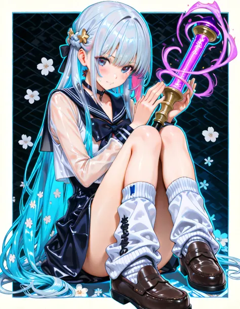 1girl,(((pretty face、face)))、(((best details、Best Composition、top quality、highest masterpiece、Super Detailed、High precision in selection、CG、HHD、32K)))、(((seven translucent hair colors)))、(((unique and only cute long hairstyle)))、(((simple black Japanese pa...