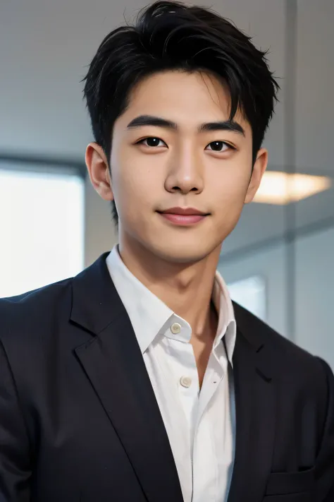  male、Japanese、handsome、macho、about office workers、short hair、Smile Yan、Suit