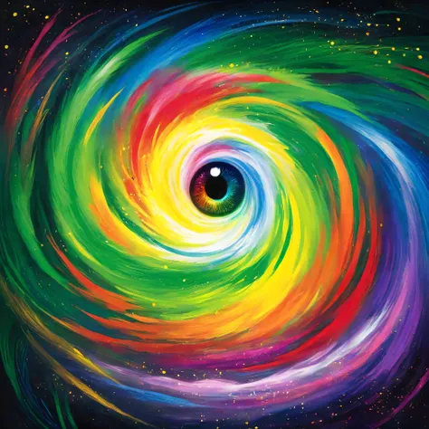 large single eye、Mysterious light in the back of one eye(green、green、red、Yellow、white、Pink、orange、Purple、light blue、)There is、Swirling and enveloping、Wind drawn with a paint brush、dazzling light spreading from the back、背景はgreenく吸い込まれそうな明るく眩い光、No Humans、gre...