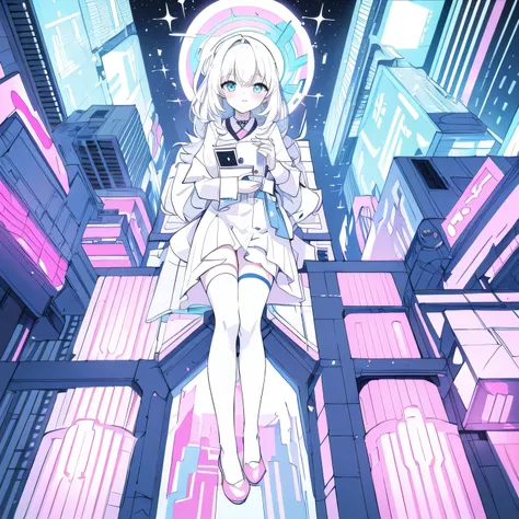 ((best image quality,  masterpiece)), Modern civilized city, blue archive style city, (filled with white contrast instead of black), bright tone, glitters, glitters는 별들,  auroras , bright color, ( Abstract Art :1.3), blue-pink pastel , Cinema Light , 8K re...