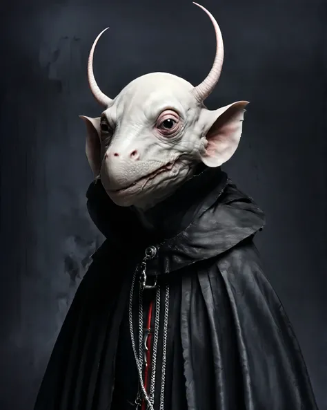 Hyperrealistic Nosferatu inspired, photography, trendy close up, Making an impossible move, perspective, dark background, strange, dead animals in a Gothic castle, leather, extreme and sinister fetish, straps and zippers, fetishist, sadomasochism, Extremel...