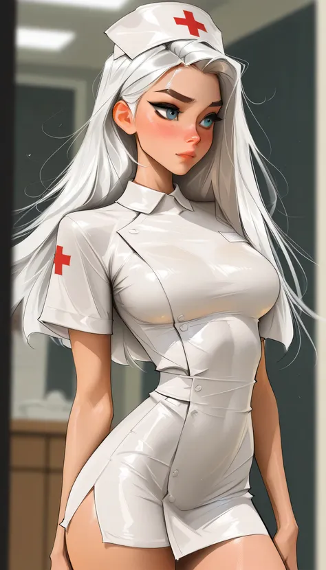Eva Elfie, masterpiece, best quality, very aesthetic, movie quality, depth of field, soft saturation, focused subject, ,official style, shiny skin,1girl, long hair, long white hair, pastel blue eyes, big eyes, sharp eyeliner, e-girl, slender body, , ,, med...