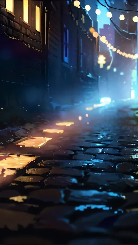 ((best quality)), ((masterpiece)), high resolution, sharp focus, (ultra detailed, highly detailed), (highly detailed CG unity 8k wallpaper), 
(((vibrant colors))), {best illustration}, 　(night view), Deserted alley after the rain, telephone pole, reflectio...