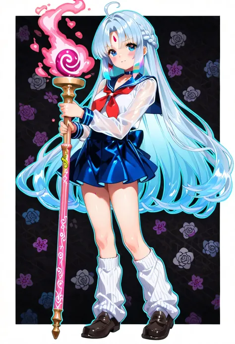 1girl,(((pretty face、Babyface)))、(((best details、Best Composition、top quality、highest masterpiece、Super Detailed、High precision in selection、CG、HHD、32K)))、(((seven translucent hair colors)))、(((unique and only cute long hairstyle)))、(((simple black Japanes...