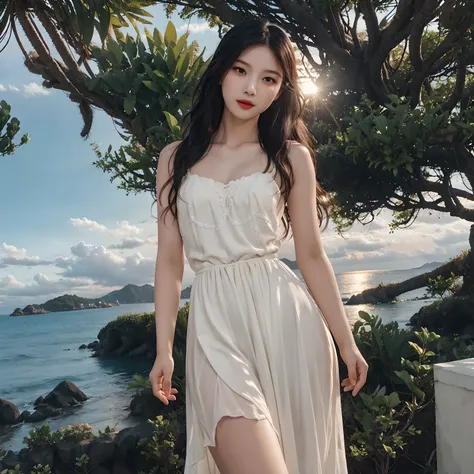 ultra realistic, breathtakingly beautiful young Asian woman with a delicate, petite figure, elegant facial features, and flawless smooth skin, wearing tastefully sexy and stylish attire that maintains modesty, sensual yet graceful pose, alluring gaze, soft...