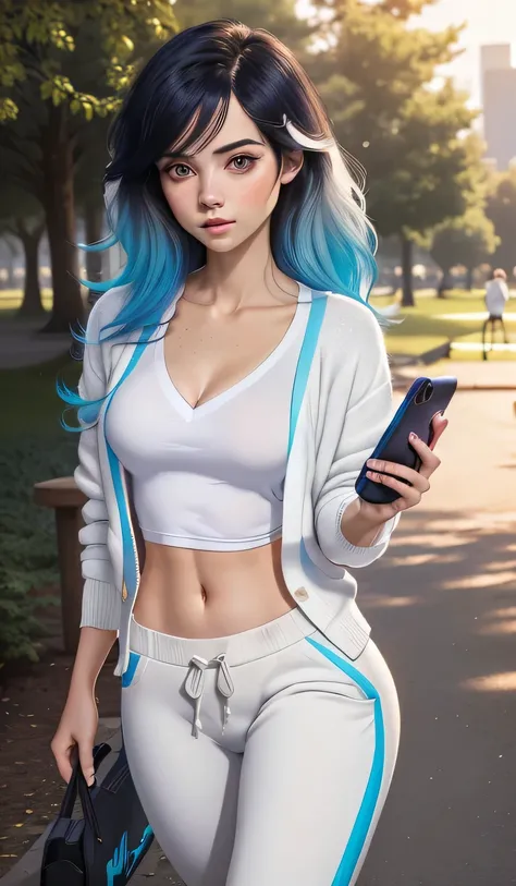 1girl in, 18, young Waifu, photo of perfect woman, Solo, Aesthetic artwork, (straight hair, black hair, blue ombre hair tips, color hair tips:1.25), (some small freckles, pale skin, large round breasts, DD-cup, runners body, very thin waist, skinny, petite...