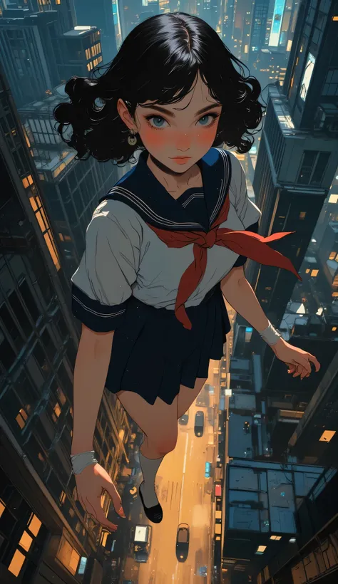 ((A world of delusion)), ((Highest quality)), ((masterpiece)), (detailed), ((very detailed face)), High resolution photograph, ((full body portrait)),
(Junior high school girl, 14 years old, she is wearing a short-sleeved white sailor uniform with a navy ...