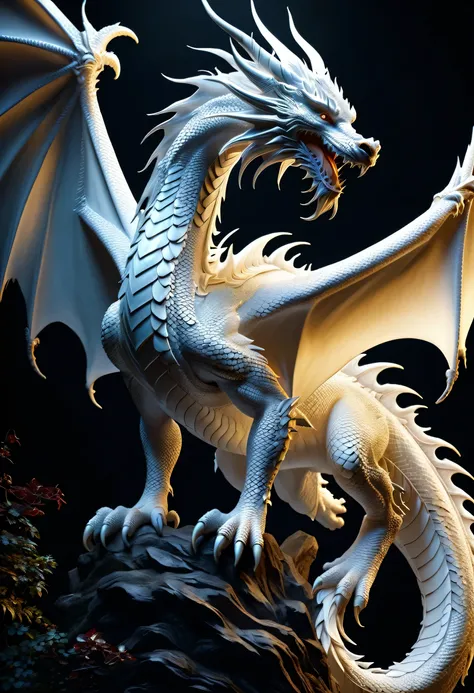 best quality, a stunning artwork of a beautiful white dragon, intricately detailed, (best shadow), elegant, volumetric lighting